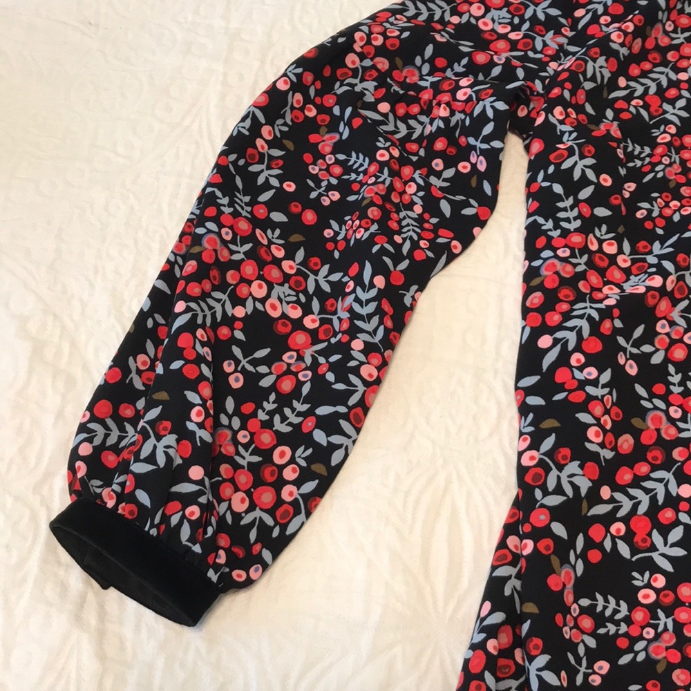 NWT LOFT Velvet Trim Winter Floral Dress M - Picture 3 of 6
